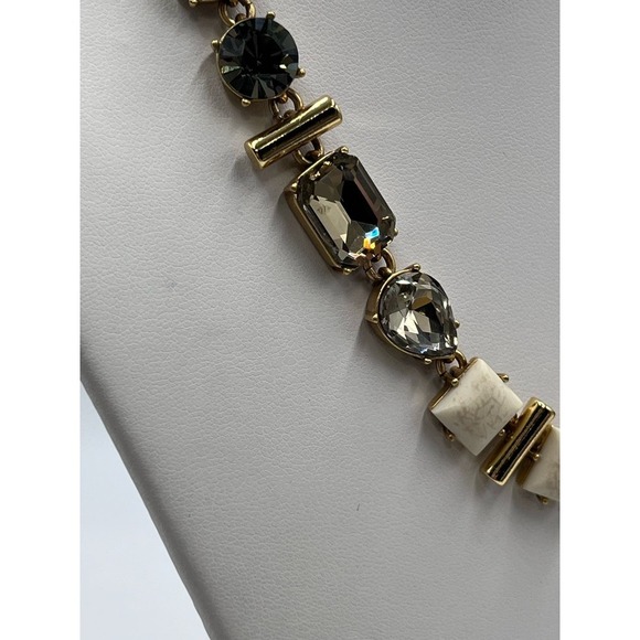 J. Crew Factory Natural Stone Rhinestone Parade Gold Tone Necklace - Picture 10 of 16